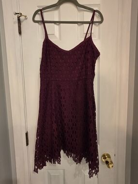 Hot Topic Plum Skeleton Pattern Lace Dress with Adjustable Spaghetti Straps